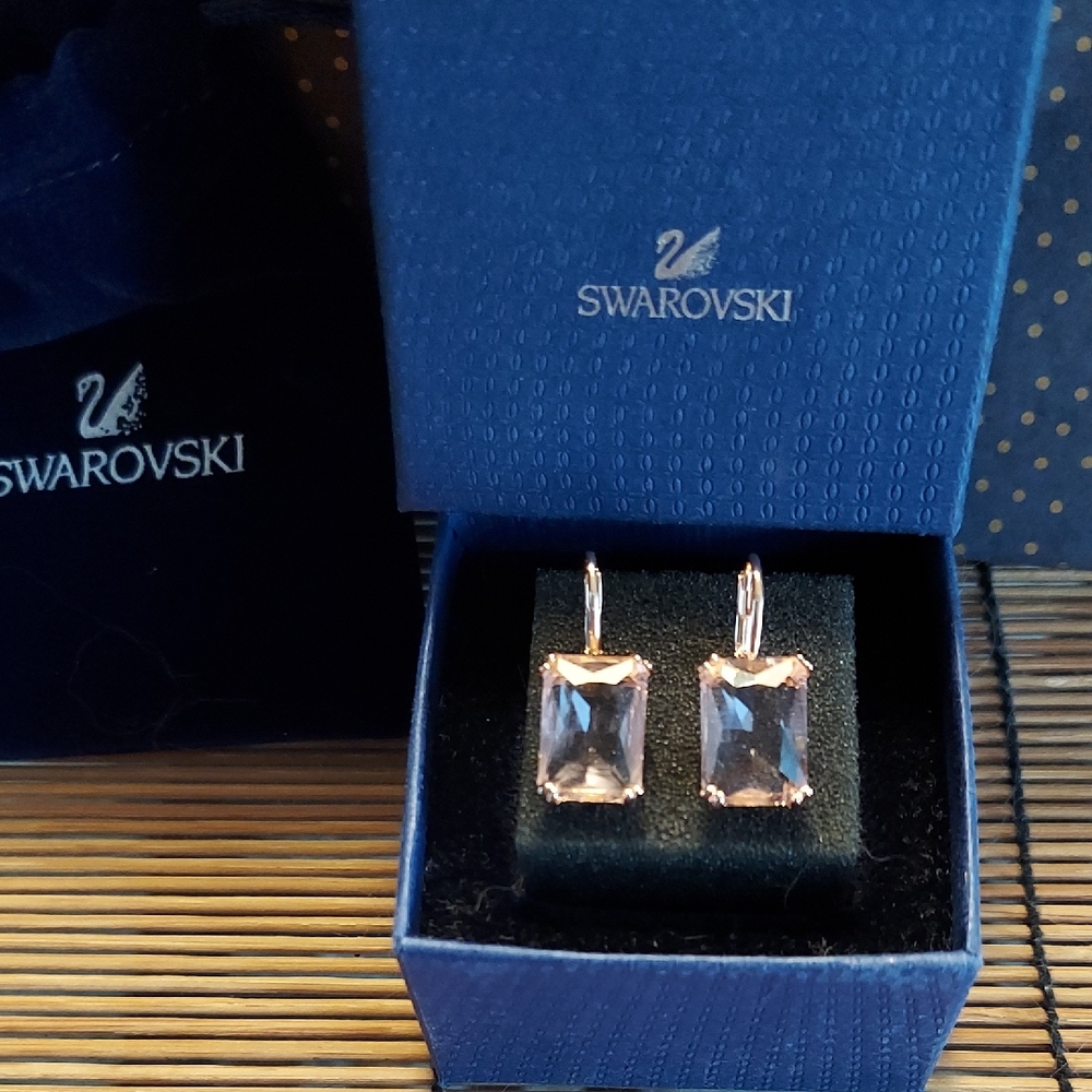 Swarovski Octagon Pink Crystal Earrings